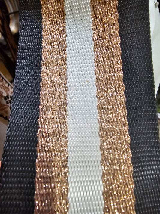 Purse Strap-Black and Gold Stripes