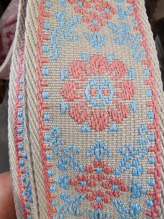 Purse Strap-Cream/Light Blue Floral